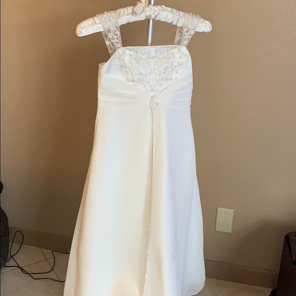 Cream satin full length flower girl dress
